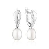 Cercei argint cu perle naturale albe si pietre cu tortita DiAmanti SK23369EL_W-G